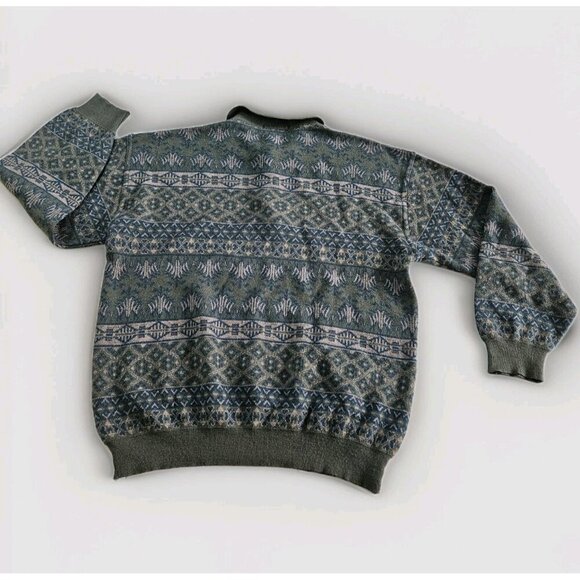Giannini Polo Sweater Men 52/L Multi LS Buttons Collar Tribal Aztec Geo Vintage - Picture 15 of 15